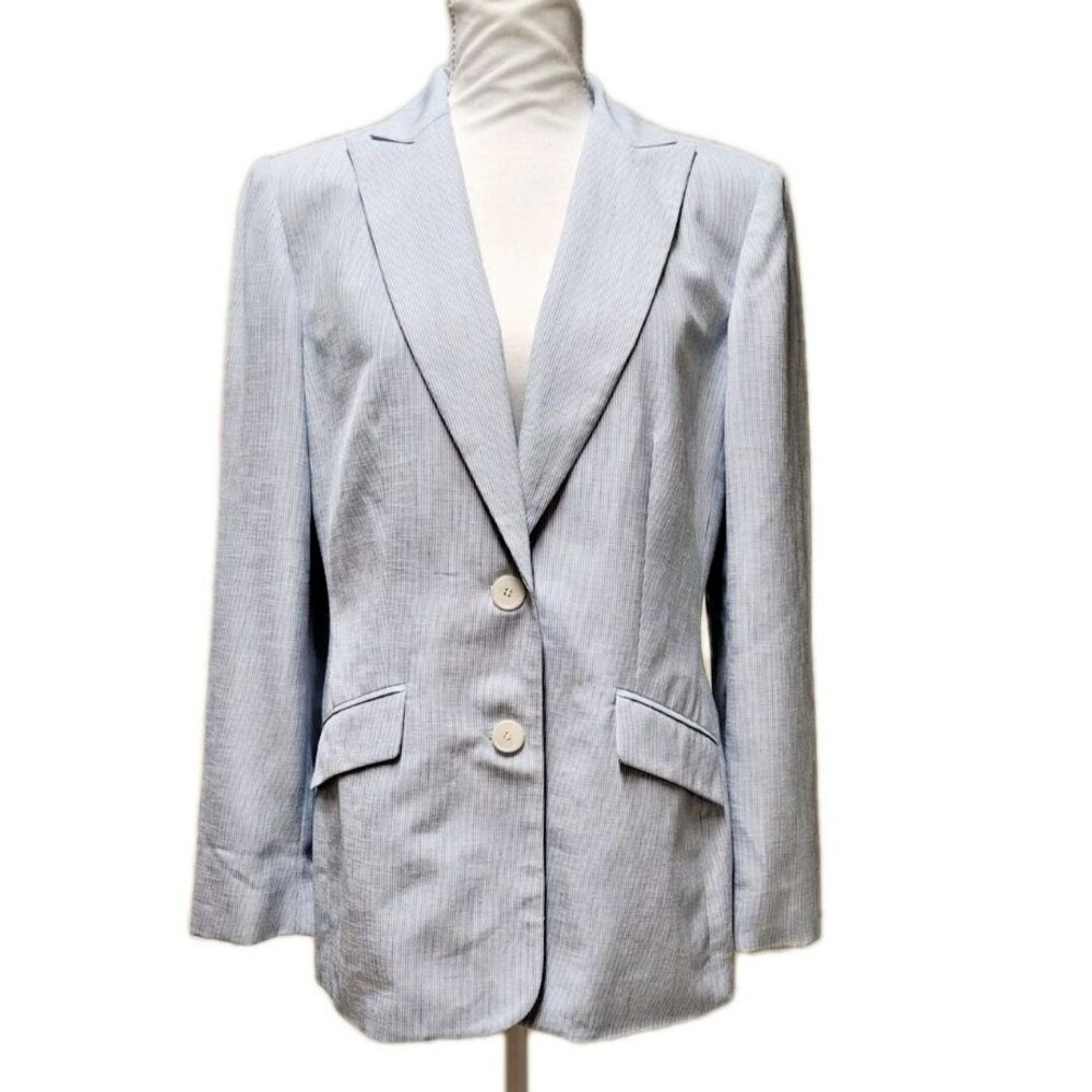 Jones New York Suit Blazer Womens Pinstripe Blue White Button Jacket Size 8